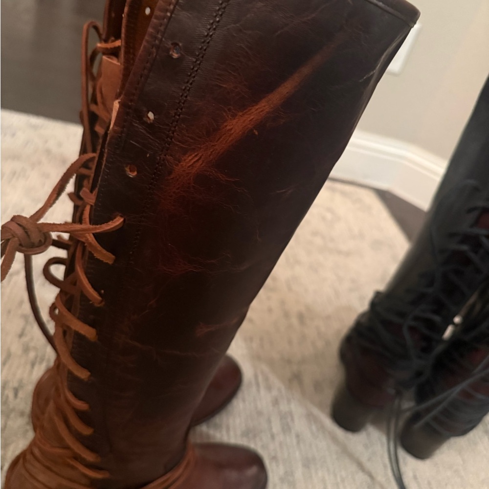 NEW Freebird Brown and Tan Leather Knee-High Boots. - Picture 2 of 7